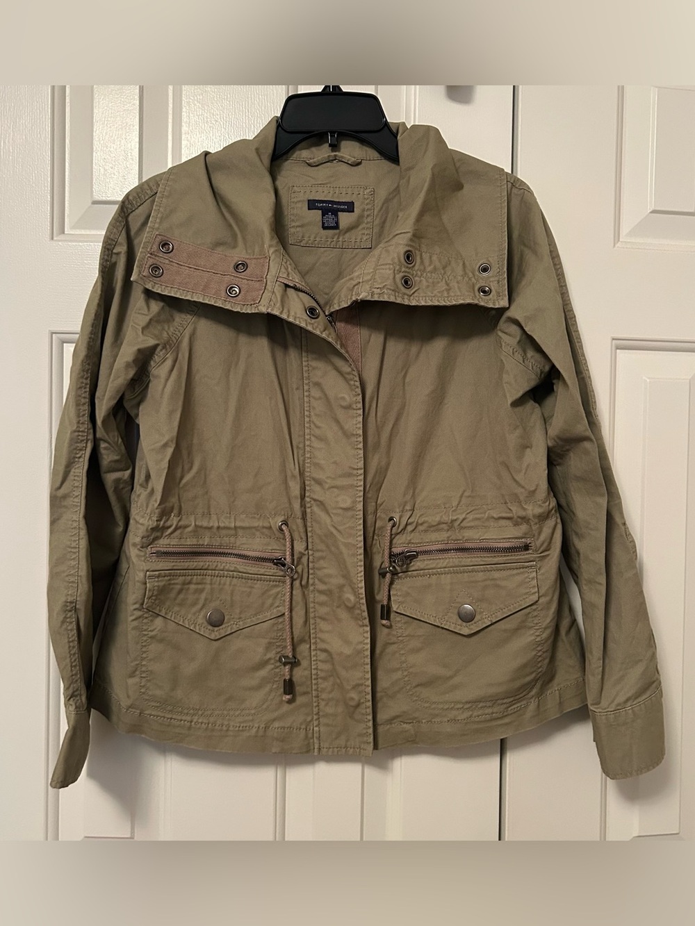 Tommy Hilfiger Women’s Khaki Military Utility Jacket Zip/Button Pockets Medium